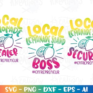 Lokale limonadedealer svg zomer limonade staan beveiliging baas schattige kinderen afdrukken opstrijkbare gesneden bestand Cricut silhouet downloaden vector png eps dxf