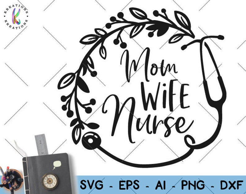 Download Mom Wife Nurse SVG nurse wreath monogram frame svg print iron | Etsy