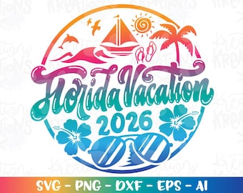 Florida svg Summer Beach vacation 2026 Florida spring break print iron on color cut file silhouette cricut cameo instant download vector png