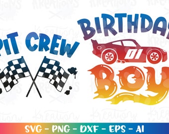 Birthday Boy svg ONE 1 year old Race car Pit Crew theme birthday celebration print iron on cut file Cricut Download vector sublimation