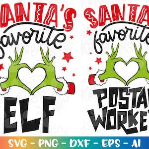 Trabajador postal favorito de Papá Noel / Elfo SVG Citas navideñas dibujadas a mano para planchar imprimibles Archivos de corte Cricut Silueta descargar Vector dxf Png