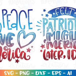 Peace Love America svg USA patriotique 4 juillet dessiné à la main fer sur sticker impression svg couper fichier silhouette cricut téléchargement immédiat eps png dxf
