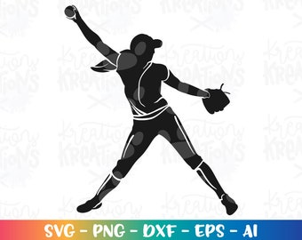 Pitcher Girl Clipart SVG Softball Pitcher girl iron on print silhouette cut files Cricut Silhouette download vector png dxf