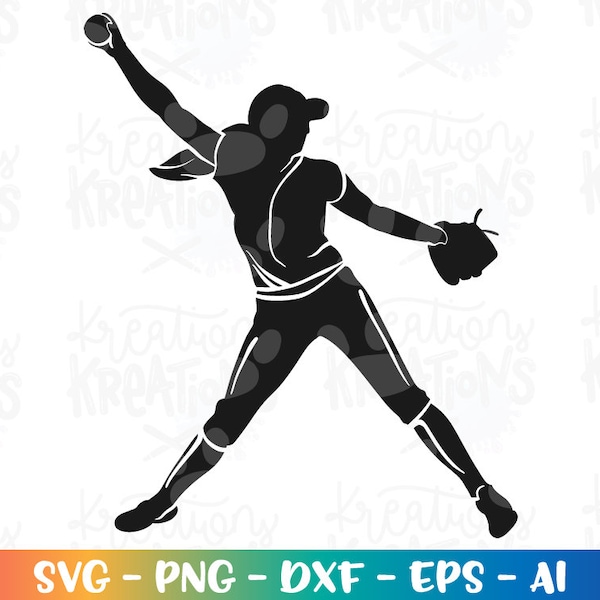 Pitcher Girl Clipart SVG Softball Pitcher girl iron on print silhouette cut files Cricut Silhouette download vector png dxf