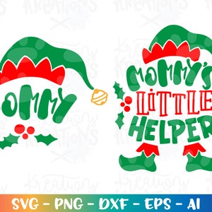 Mama's kleine helper SVG moeder bijpassende shirt kerst winter elf schattige baby kleur onesie opstrijkbare print gesneden bestanden Cricut digitale vector
