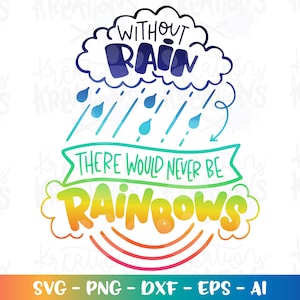 Without Rain there would never be Rainbows svg  inspiration quote iron on print cut file Cricut Silhouette Download vector SVG png eps dxf