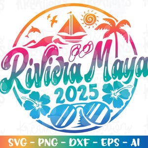 Riviera Maya Sommer Strand Emblem Familie Freunde Cousin Mexiko Karibik Druck Aufbügeln Schnittdatei Silhouette Cricut Cameo Download Vektor