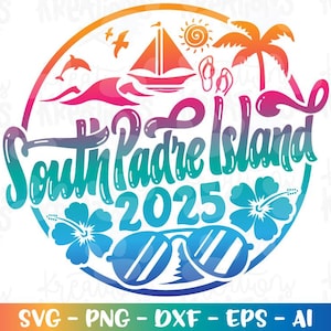 South Padre Island svg Texas palmeiras óculos de sol de praia impressão decalque ferro em arquivo de corte Cricut Silhouette Download vector SVG png dxf