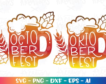 May include: Two orange and yellow gradient beer mugs with the text "Oktoberfest" on them. The mugs are outlined in white and have a foam top. The mugs are surrounded by white outlines of hops and wheat.