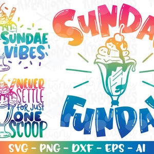 Sundae Funday SVG Clipart di gelato Sundae Non accontentarti mai di una sola pallina Citazione estiva da stirare stampa file di taglio cricut download vettore png dxf
