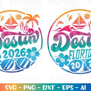 Destin Beach svg Florida sommarstrand cirkel semester tryck dekal stryk på klippfil silhuett Cricut cameo nedladdning vektor png sublimering