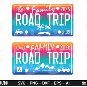 Family Road Trip Beach Mountains SVG Beach license plate number Palm trees Adventure cut file silhouette cricut download png Digital Art