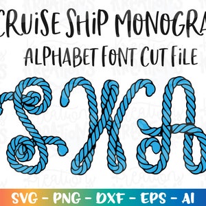 Cruiseschip monogram svg touw alfabet gesneden bestand afdrukken opstrijkbare SVG knippen snijden bestanden Cricut silhouet downloaden vector svg png eps dxf