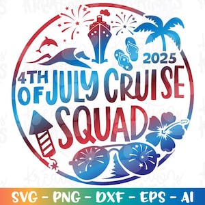 Escuadrón de cruceros del 4 de julio Crucero SVG Calcomanía del 4 de julio Impresión Archivos de corte Silueta Cricut Descargar SVG EPS PNG DXF Sublimación