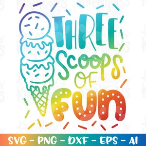 DREI Kugeln Spaß Geburtstag 3 Jahre altes svg Eis Clipart Sommer Kinder Jungen Mädchen niedlich Druck Aufbügeln Schnittdatei Cricut Silhouette Download