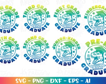 Graduate Bundle Dinosaur 2024 SVG T-Rex Pre K Kindergarten 1st - 5th grade decal print iron on cut file Cricut Download vector SVG png