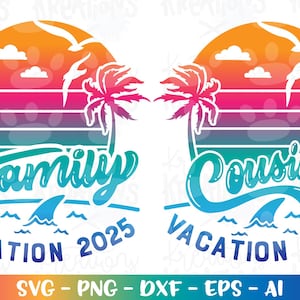 Vacaciones familiares svg Playa Nombre de familia personalizado svg Impresión personalizada calcomanía archivo de corte silueta cricut cameo descarga vector svg png Sublimación