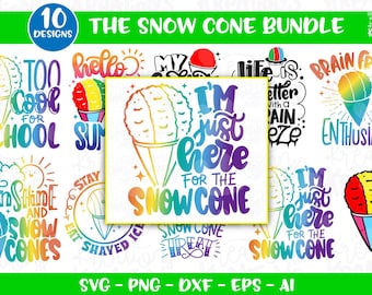 Paquete de cono de nieve, hielo raspado SVG, 10 diseños dibujados a mano, planchado, impresión, camisa, corte, archivo, silueta, cricut, descarga, vector, SVG, PNG, DXF, sublimación