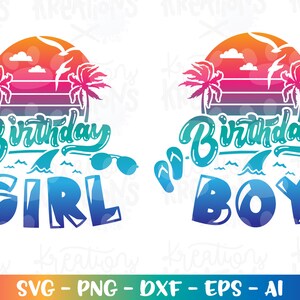 Anniversaire de plage garçon fille svg personnalisé anniversaire plage d'été téléchargement numérique sublimation couleur impression fer sur fichier coupe silhouette cricut studio