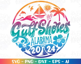 Gulf Shores svg Alabama Summer Beaches emblem 2024 USA print iron on design shirt cut file silhouette cricut cameo download color vector png