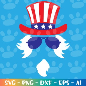 Uncle Sam face with Sunglasses SVG cool Independence Day 4th of July  cut file Cricut Silhouette Instant Download vector SVG png eps dxf