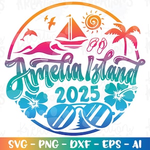 Amelia Island Island Strand Familie Freunde Cousin Druck Eisen auf Schnittdatei Silhouette Cricut Cameo Download Vektor Png Sublimation