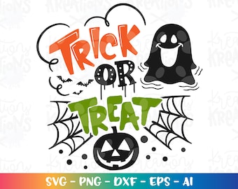 Trick or Treat SVG Happy Halloween svg hand drawn svg hand lettered cut files Cricut Silhouette  Instant Download vector SVG png eps dxf