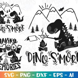 Dino-S&#39;More svg Dinosaur cute Camping Summer Camp Bear S&#39;mores print iron on cut files iron on Cricut Silhouette Download vector png dxf