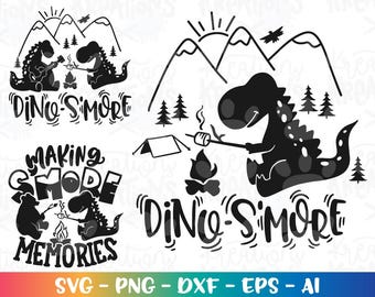 Dino-S'More svg Dinosaur cute Camping Summer Camp Bear S'mores print iron on cut files iron on Cricut Silhouette Download vector png dxf