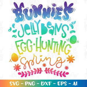 Bunnies Jelly Beans Egg Hunting Spring svg Hand drawn cute iron on print cut file Cricut Silhouette Instant Download vector SVG png eps dxf