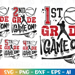 Back to school Bundle SVG Baseball Game On! Kindergarten to 6th grade First Day of School kids cute boy color cut file download Sublimation