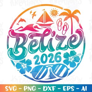 BELIZE svg Emblema Spiaggia Estiva Sole Caraibico vacanze di primavera stampa termoadesiva file di taglio a colori silhouette cricut cameo download vettore png