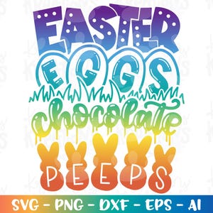 Huevos de Pascua Conejitos de chocolate svg Dibujado a mano Lindo planchado en archivo de corte imprimible Cricut Silueta Descargar vector SVG png dxf Sublimación