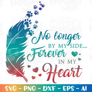 Je ne suis plus à mes côtés, pour toujours dans mon coeur svg patte commémorative des animaux de compagnie chien chat impression fer sur fichier coupe silhouette cricut studio téléchargement png