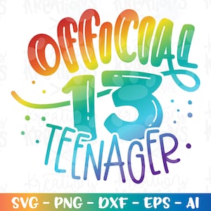 13 Jahre alte süsse Hand gezeichnete svg Druck Aufkleber Cricut Silhouette Sofort-Download SVG Png Dxf für Sie und Ihn