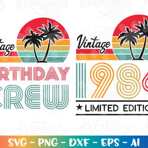 Compleanno in spiaggia 1984 SVG personalizzato Compleanno vintage Estate spiaggia download digitale sublimazione colore stampa ferro su file di taglio silhouette cricut