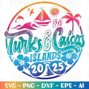 Turks and Caicos Islands svg Summer Beach emblem 2025 spring break print iron on color cut file silhouette cricut cameo download vector png