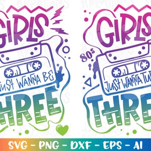 バースデーガール svg ミックステープ 80年代の雰囲気 女の子は3歳になりたいだけ 音楽カセットプリント アイロンプリント カットファイル シルエット クリカットカメオ ダウンロード