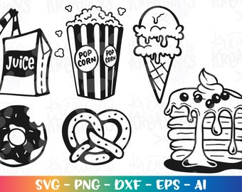 Snacks Clipart Bundle svg Ice Cream Popcorn Pancake Pretzel Juice Box DOnut iron on print svg cut file silhouette cricut studio svg png dxf