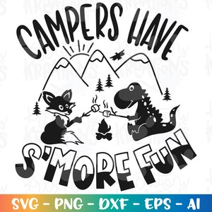 Os campistas têm mais diversão svg Dinossauro Raposa Acampamento Verão impressão ferro em arquivos de corte ferro em Cricut Silhueta Baixar vetor png Sublimação