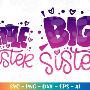 Big Sister svg Little Sister SVG recién nacido familia imprimible hierro en archivos cortados Cricut Silhouette Instant Download sublimación vectorial png dxf