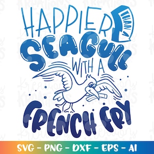 Zomer svg gelukkiger dan een zeemeeuw met een frietje Svg positief schattige kinderen opstrijkbare print gesneden bestand Cricut silhouet downloaden vector png dxf