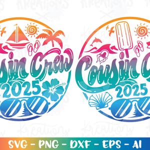 Summer Cousin Crew svg palmeiras svg óculos de sol de praia impressão de praia decalque ferro em arquivo de corte Cricut Silhouette Download vetor SVG png eps dxf