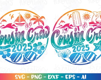 Summer Cousin Crew svg palm trees svg Beach sunglasses beach print decal iron on cut file Cricut Silhouette Download vector SVG png eps dxf