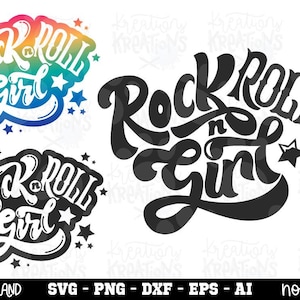 Chica rockera SVG Chica rockera SVG dibujada a mano SVG para imprimir calcomanías Archivos recortables Cricut Silhouette Descarga instantánea vector SVG png eps dxf