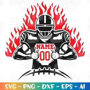 Voetballer rippen shirt aangepaste svg vlam vuur uitgescheurd aanpassen personaliseren naam svg voetbal print cut bestand Cricut cameo downloaden