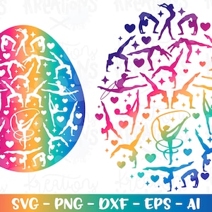 Fröhliche Ostersvg Gymnastik Osterei Tumbling Clipart Druck Eisen auf Farbe Schnittdateien Cricut Silhouette Cameo Download dxf png Sublimation