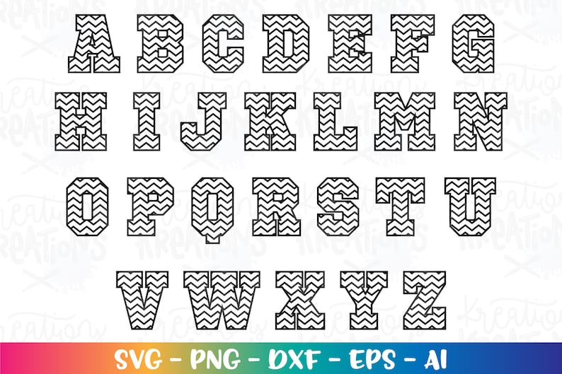 Chevron font Alphabet svg zigzag letters and numbers SVG cut cutting files Cricut Silhouette Instant Download vector svg png eps dxf image 3