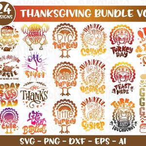 Thanksgiving Bundle SVG 24 Designs Danksagung Sprüche Zitate Familie Schwester Cousin Bruder Druck Aufbügler Cut Files Cricut Download