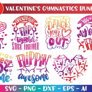 Saint-Valentin gymnastique Bundle SVG 7 dessins coeur gymnastique amour impression fer sur couleur coupe fichiers Cricut Silhouette camée téléchargement